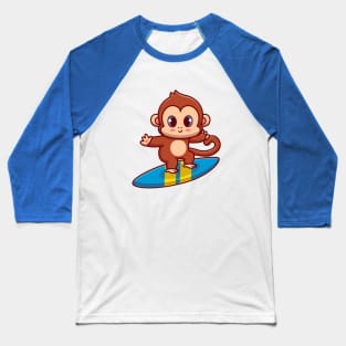 Cute Monkey Surfing Cartoon Baseball T-Shirt